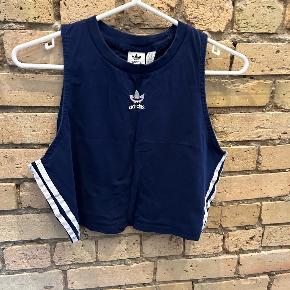 Adidas Blue Tank Top with Trefoil Logo and Stripes